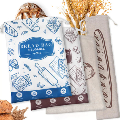 4-Pack Bread Bags for Homemade Bread Reusable Sourdough Bread Storage Bags with TPU Lining for Loafs Baguette Fresh KeepingFreezer Bread Keeper Homesteading Essentials and Baking Gifts.